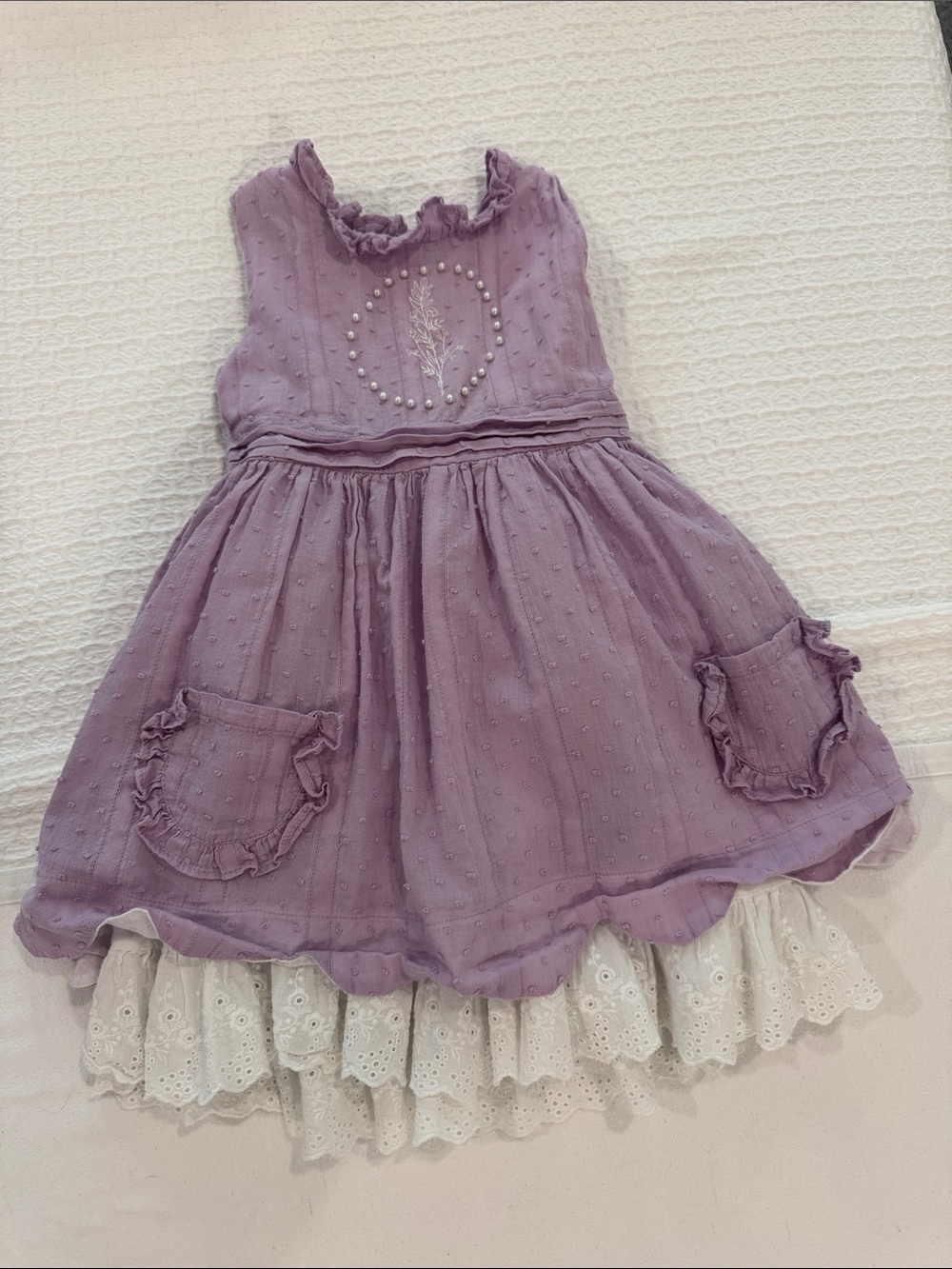 Evie’s Closet Lilac Ruffle Pocket Girls' Dress with Eyelet Trim